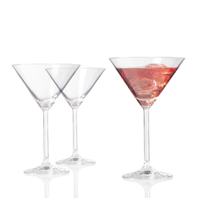 Cocktailglas DAILY 270 ml, zwei leere und ein gefülltes Glas mit rotem Cocktail