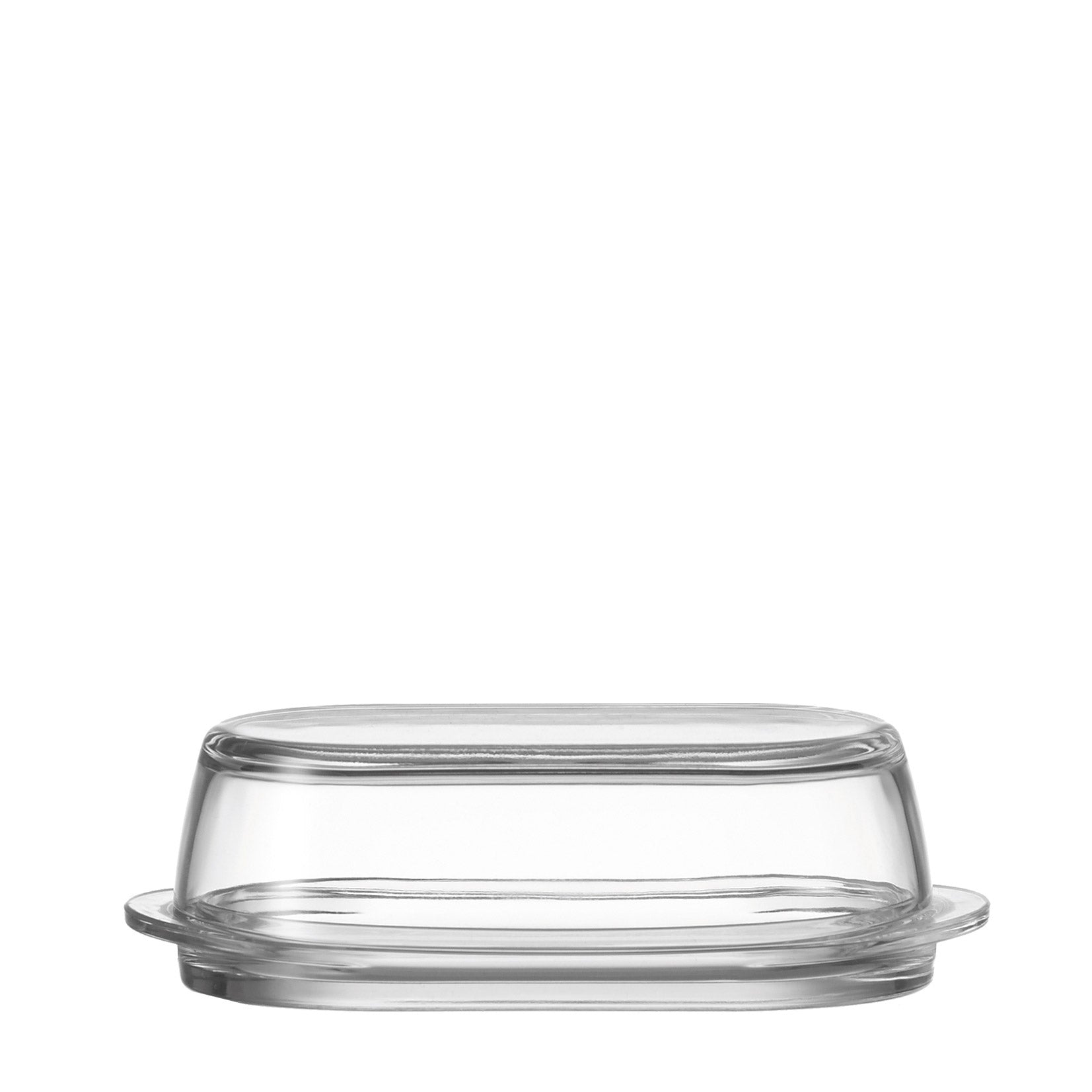 Butterdose CIAO aus klarem Glas mit Deckel und Untersetzer, Seitenansicht