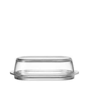 Butterdose CIAO aus klarem Glas mit Deckel und Untersetzer, Seitenansicht