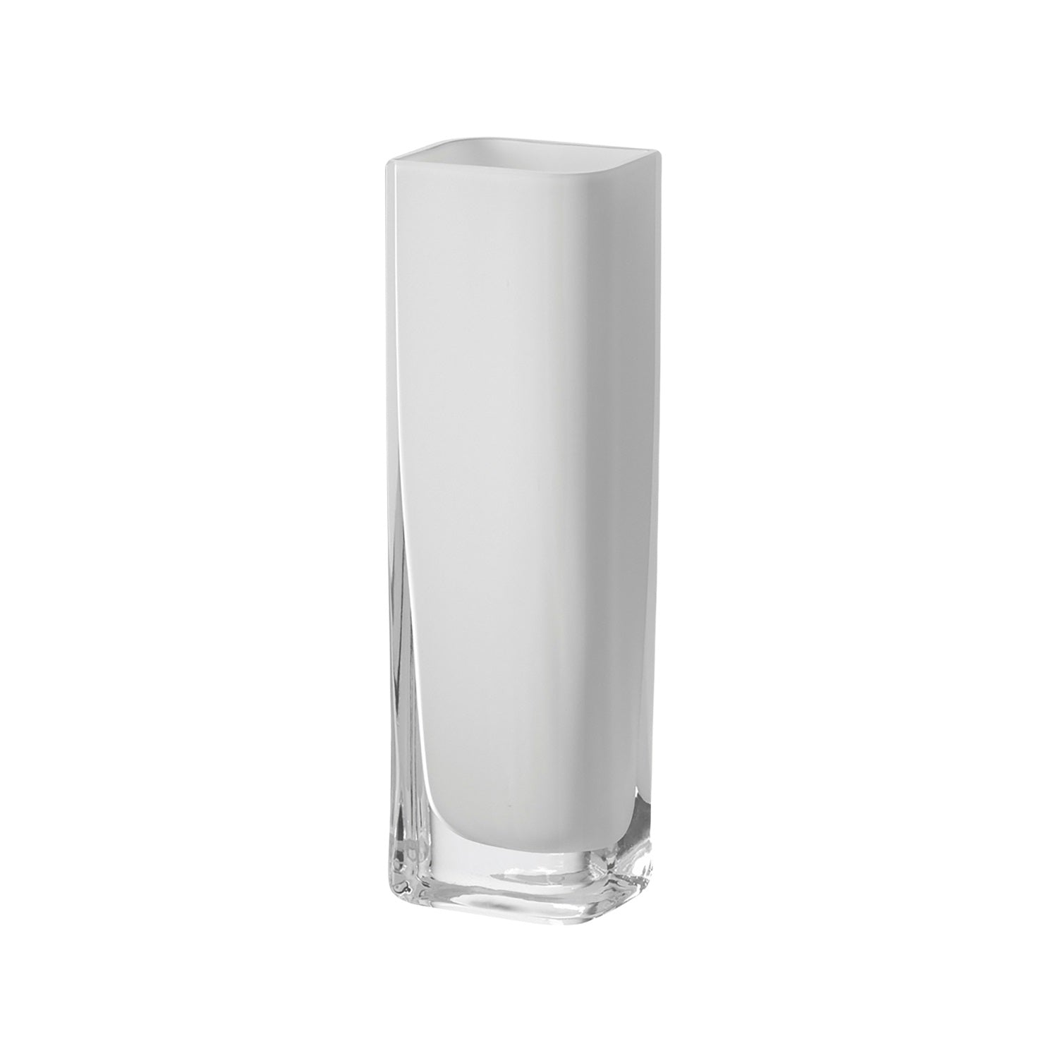 Solifleurvase LUCCA 25 cm weiß, schlanke zylindrische Form mit klarer Glasbasis