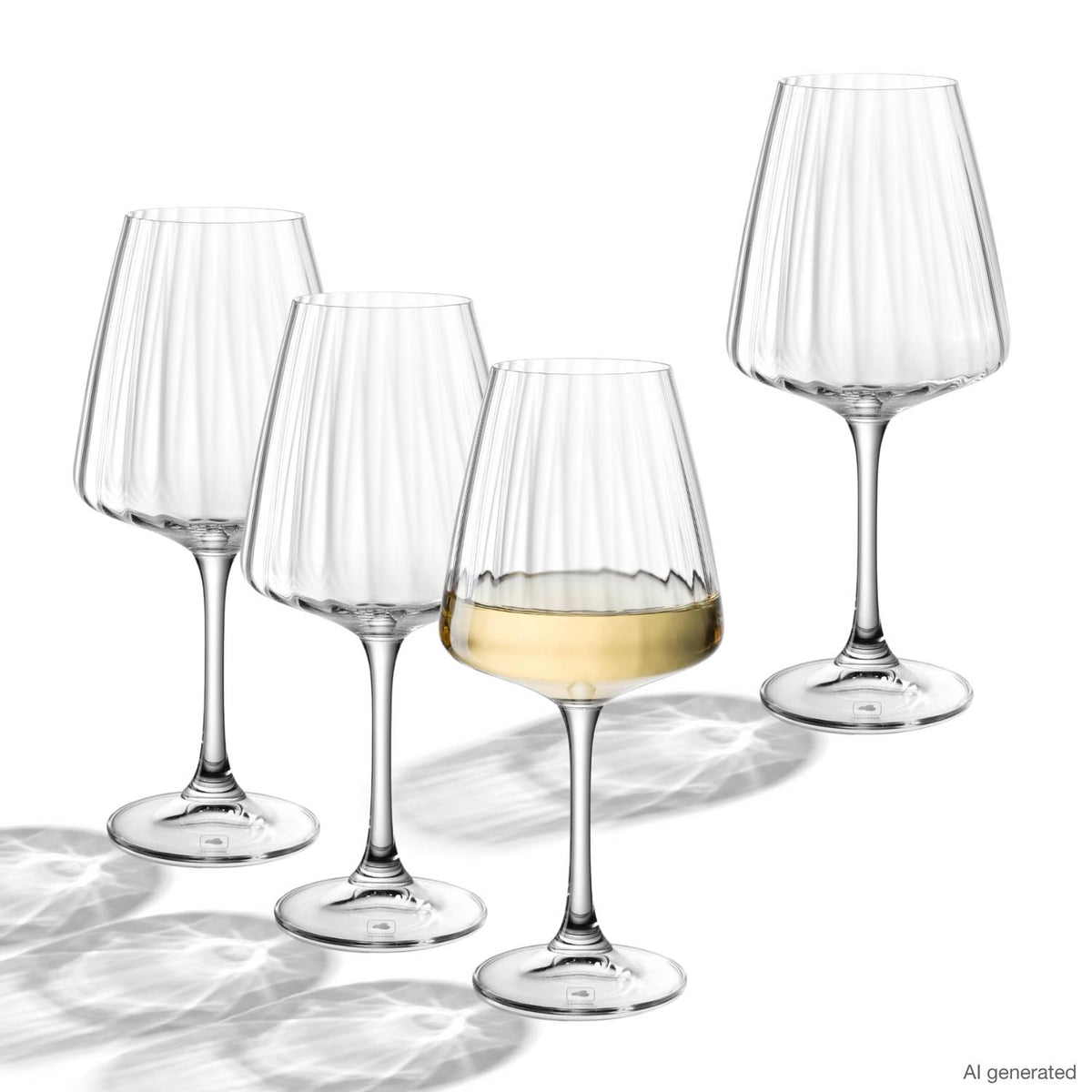 Weißweinglas PAOLO 540 ml 4er-Set, drei leere und ein gefülltes Glas