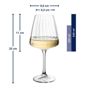 Weißweinglas PAOLO 540 ml mit Massangaben und Füllmenge