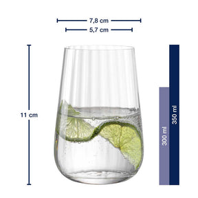 Trinkglas PAOLO 350 ml mit Limettenscheiben und Wasser, Massangaben
