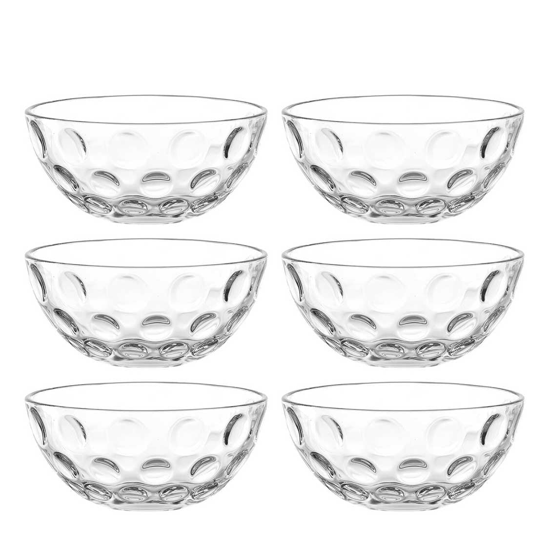 Sechs klare Glassschalen CUCINA OPTIC mit strukturiertem Bodenrelief, Draufsicht