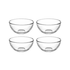 Vier klare Glassschalen der Serie CUCINA in Anordnung