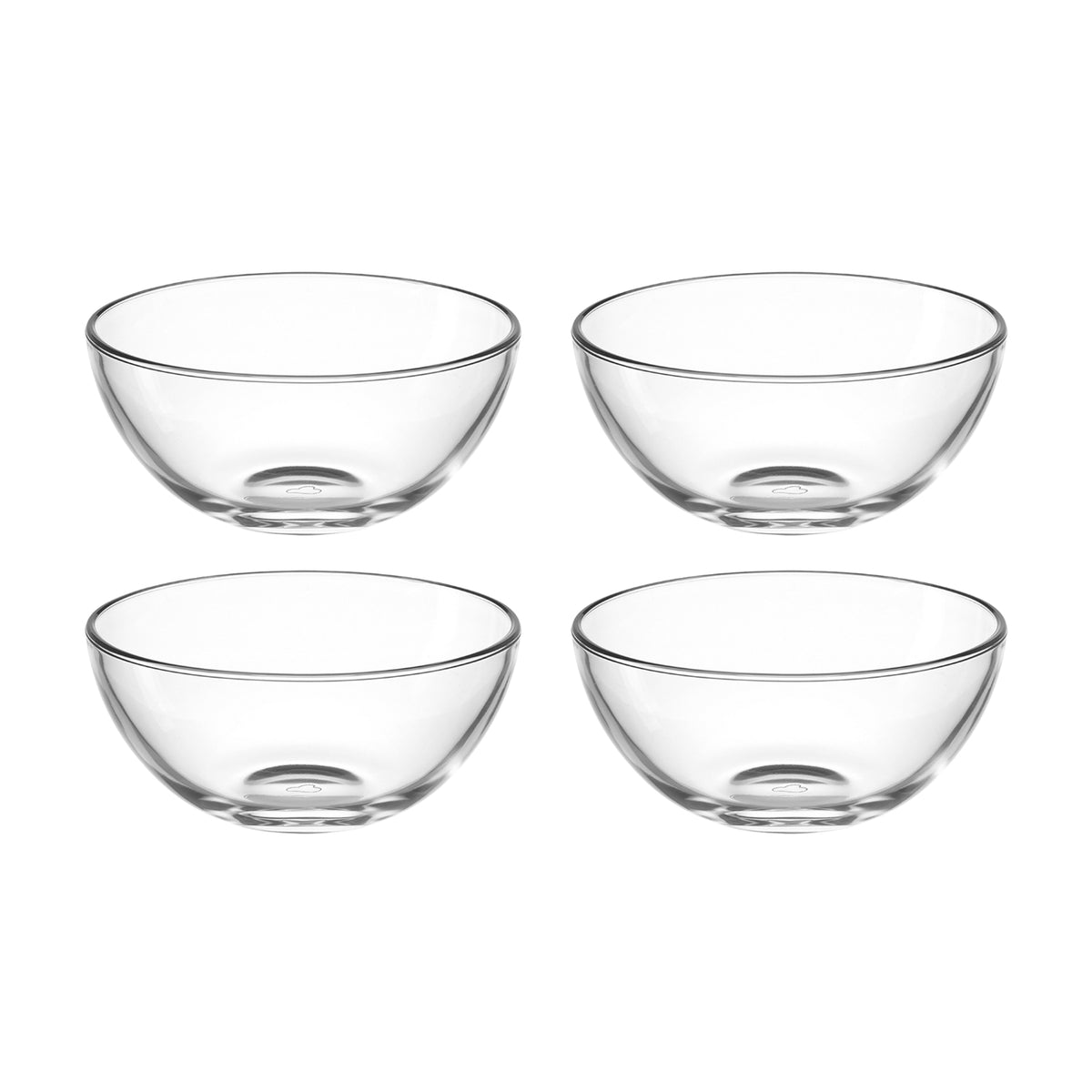 Vier klare Glassschalen der Serie CUCINA im 4er-Set angeordnet
