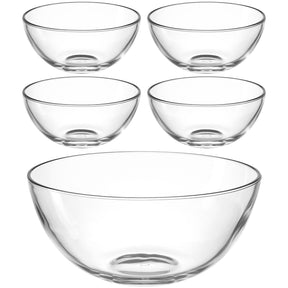 Schalenset S CUCINA 5-teilig, vier kleine und eine große Glasschale, Weiß-Grau-Hintergrund