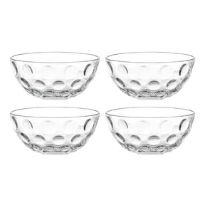 Vier transparente Glassschalen CUCINA OPTIC mit Reliefmuster, angeordnet in 2x2 Anordnung