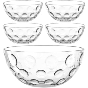 Schalenset L CUCINA OPTIC 5-teilig, vier kleinere und eine große Schale aus klarem Glas mit Noppen-Oberflächenstruktur
