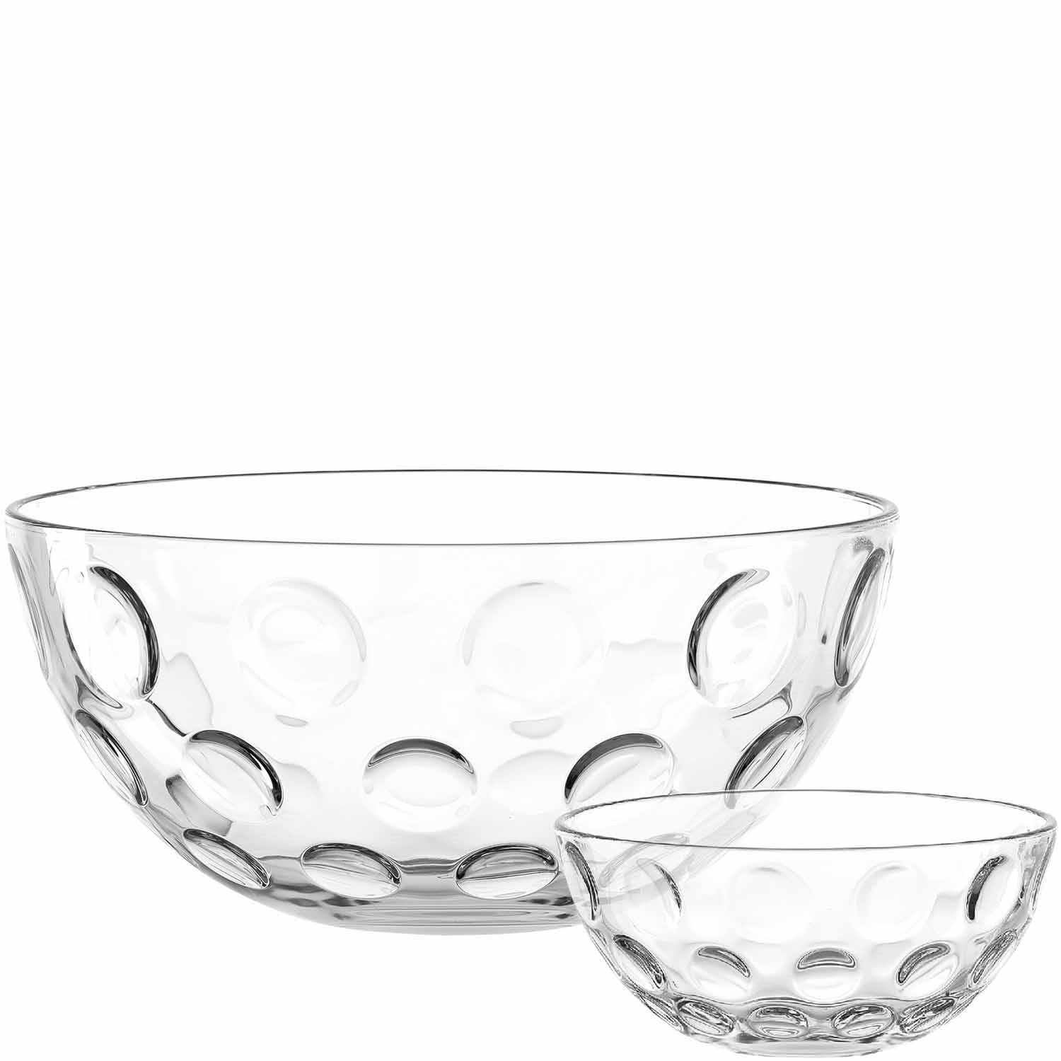 Schalenset L CUCINA OPTIC 5-teilig, zwei klare Glassschalen mit Noppen-Oberflaeche nebeneinander
