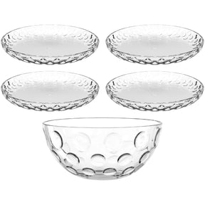 Set CUCINA OPTIC 5-teilig, vier Teller und eine Schale aus klarem Glas