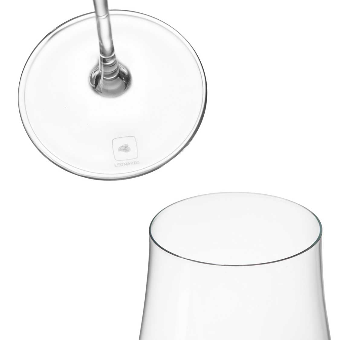 Champagnerglas BRUNELLI, Draufsicht und Seitenansicht, klares Glas