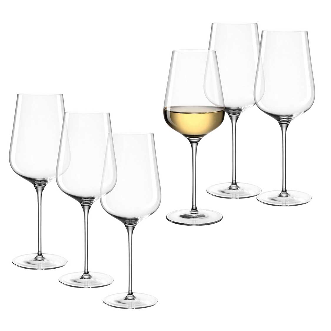 Weißweinglas BRUNELLI 580 ml 6er-Set, eines mit Weißwein gefüllt