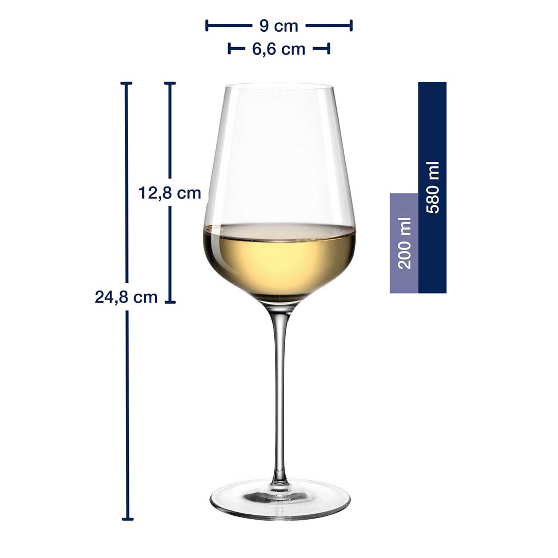 Massangaben zu Weißweinglas BRUNELLI 580 ml mit Fülllinie