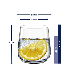 Trinkglas BRUNELLI 400 ml mit Zitronenscheibe und Massangaben