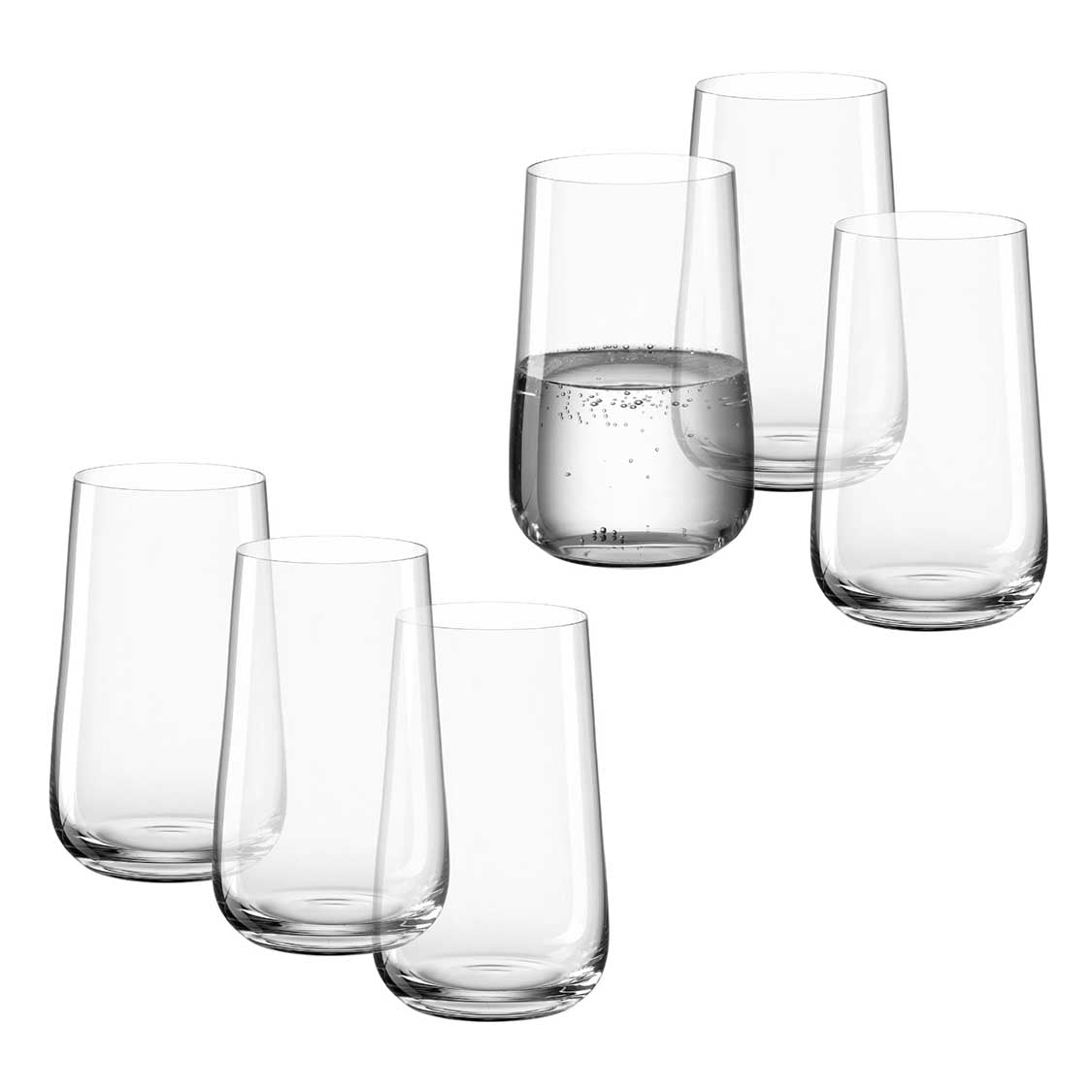 Trinkglas BRUNELLI 530 ml 6er-Set, klare Gläser, eines mit Wasser gefüllt