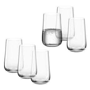 Trinkglas BRUNELLI 530 ml 6er-Set, klare Gläser, eines mit Wasser gefüllt