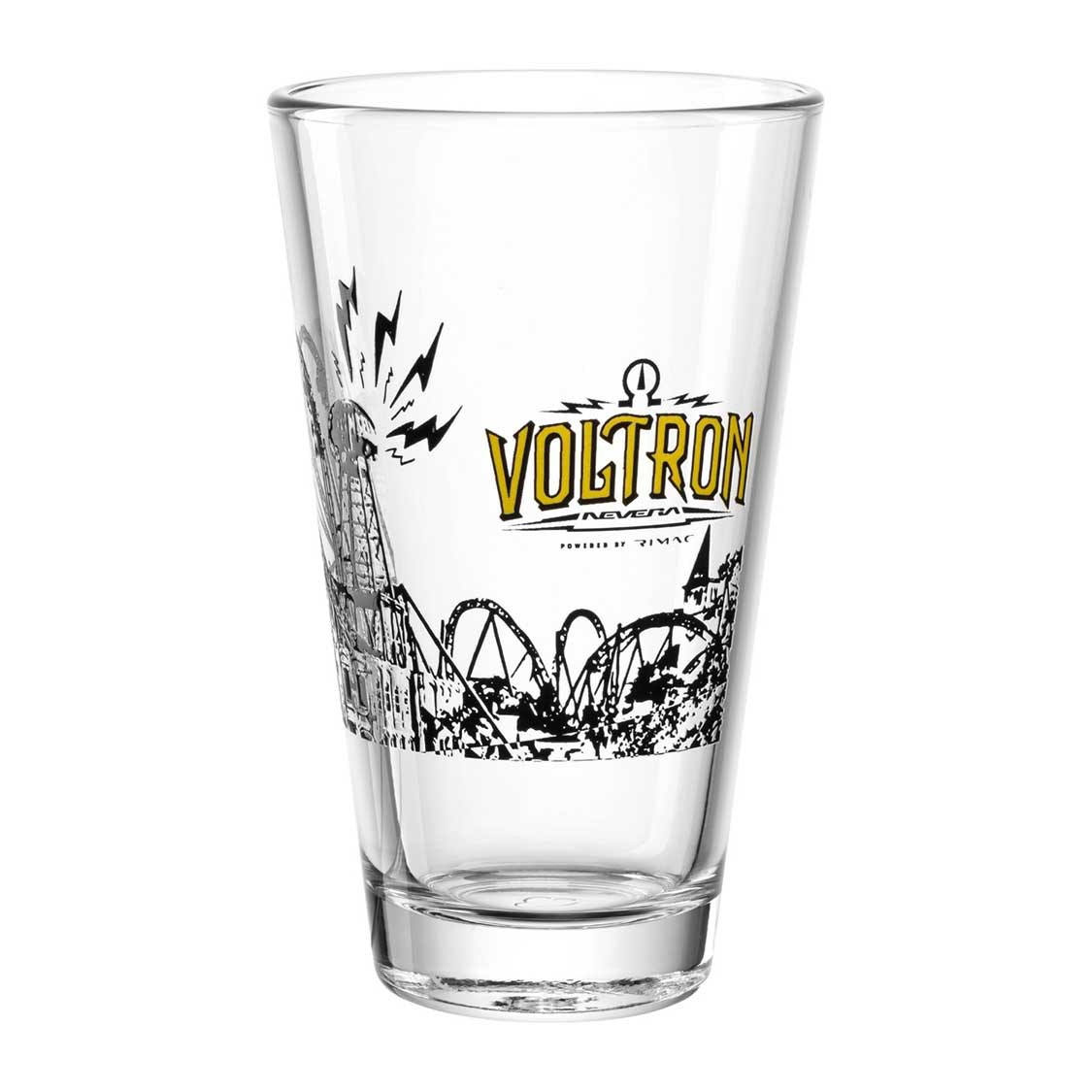 Trinkglas Europa-Park Voltron mit Achterbahn- und Blitzmotiv-Druck