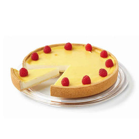 Tortenplatte CIAO mit Zitronentorte und Himbeeren dekoriert