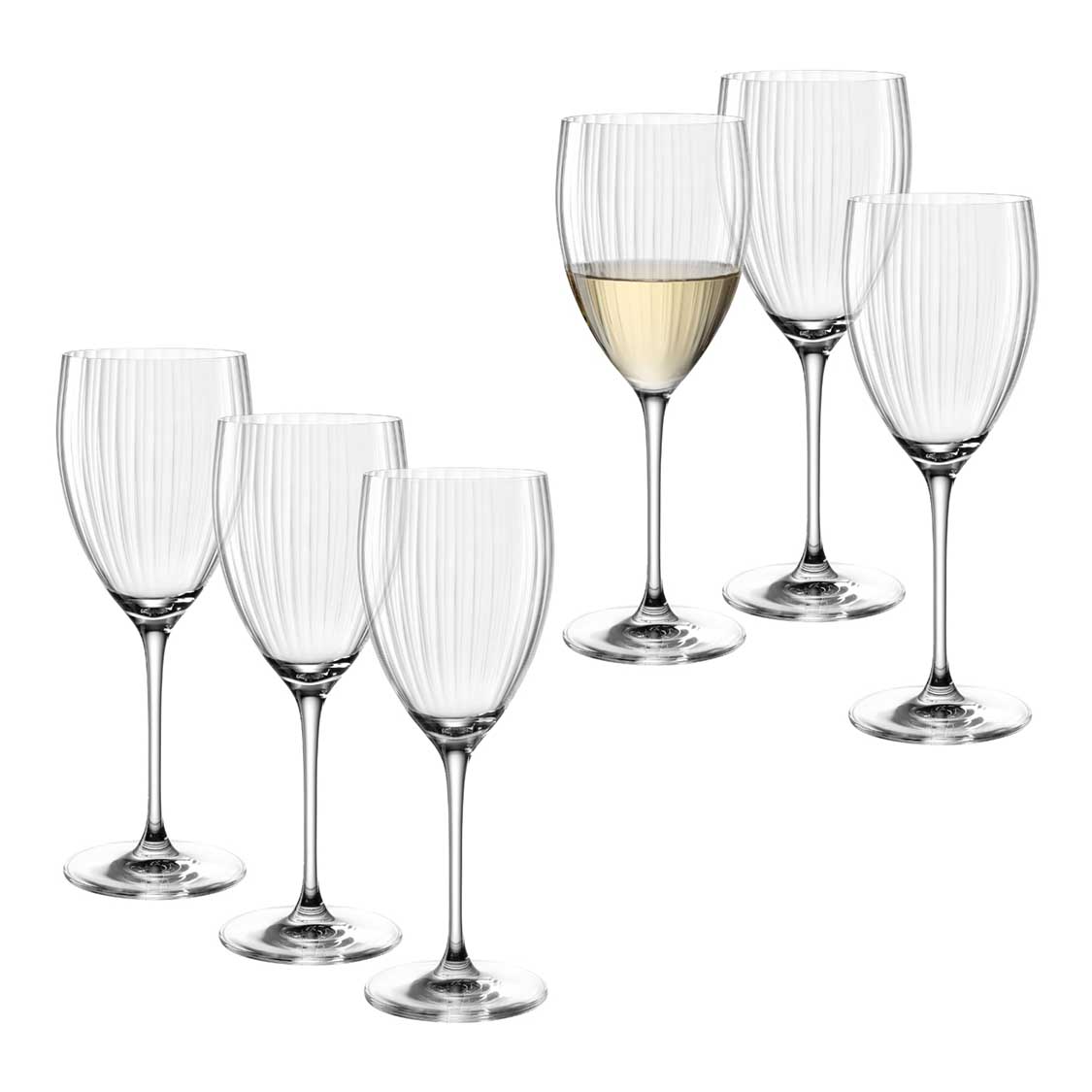 Weißweinglas POESIA 450 ml 6er-Set, eines mit Weißwein gefüllt