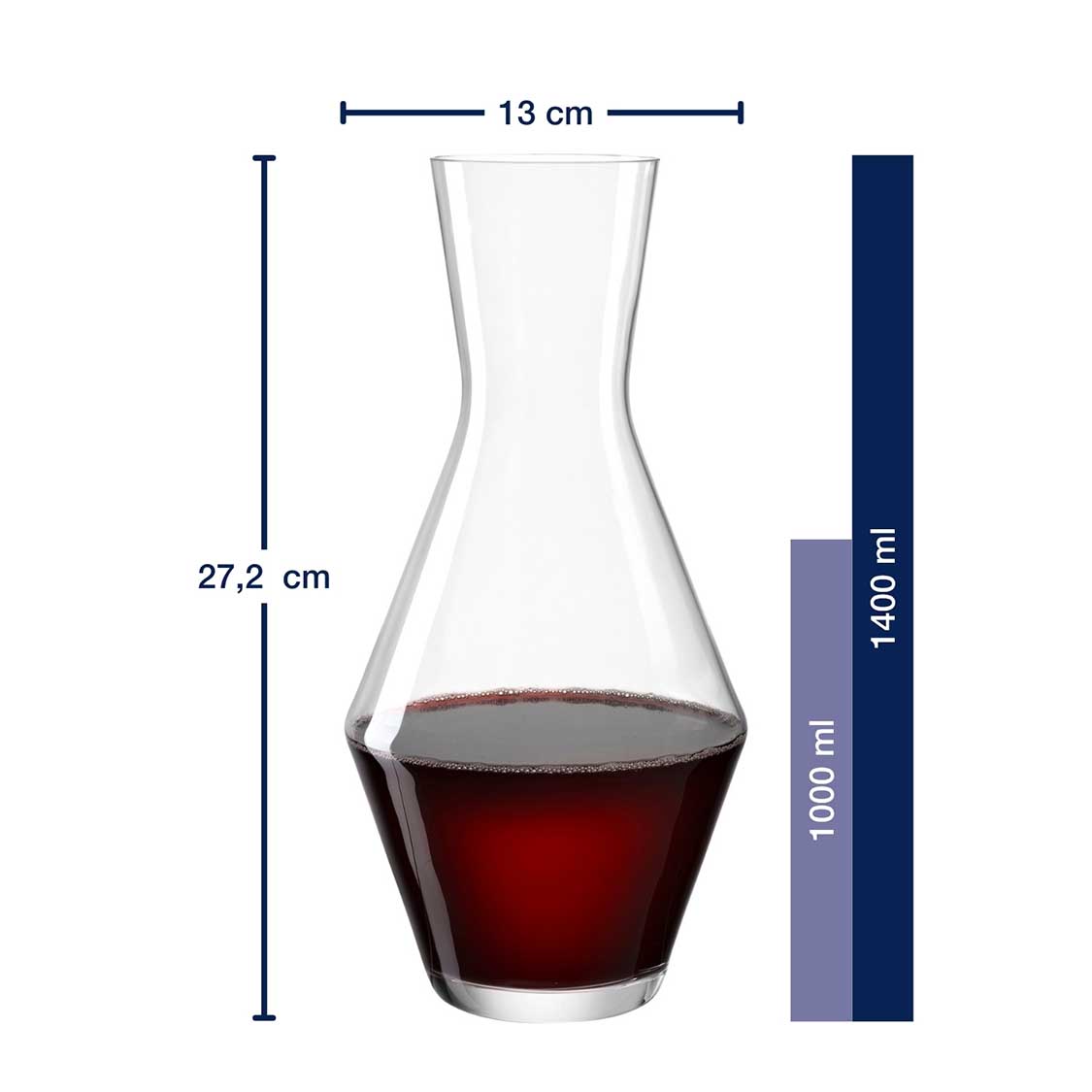 Massangaben zu Weinset PUCCINI 3-teilig mit Rotwein gefüllter Karaffe
