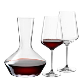 Weinset XL PUCCINI mit Dekanter und zwei Weingläsern, gefüllt mit Rotwein