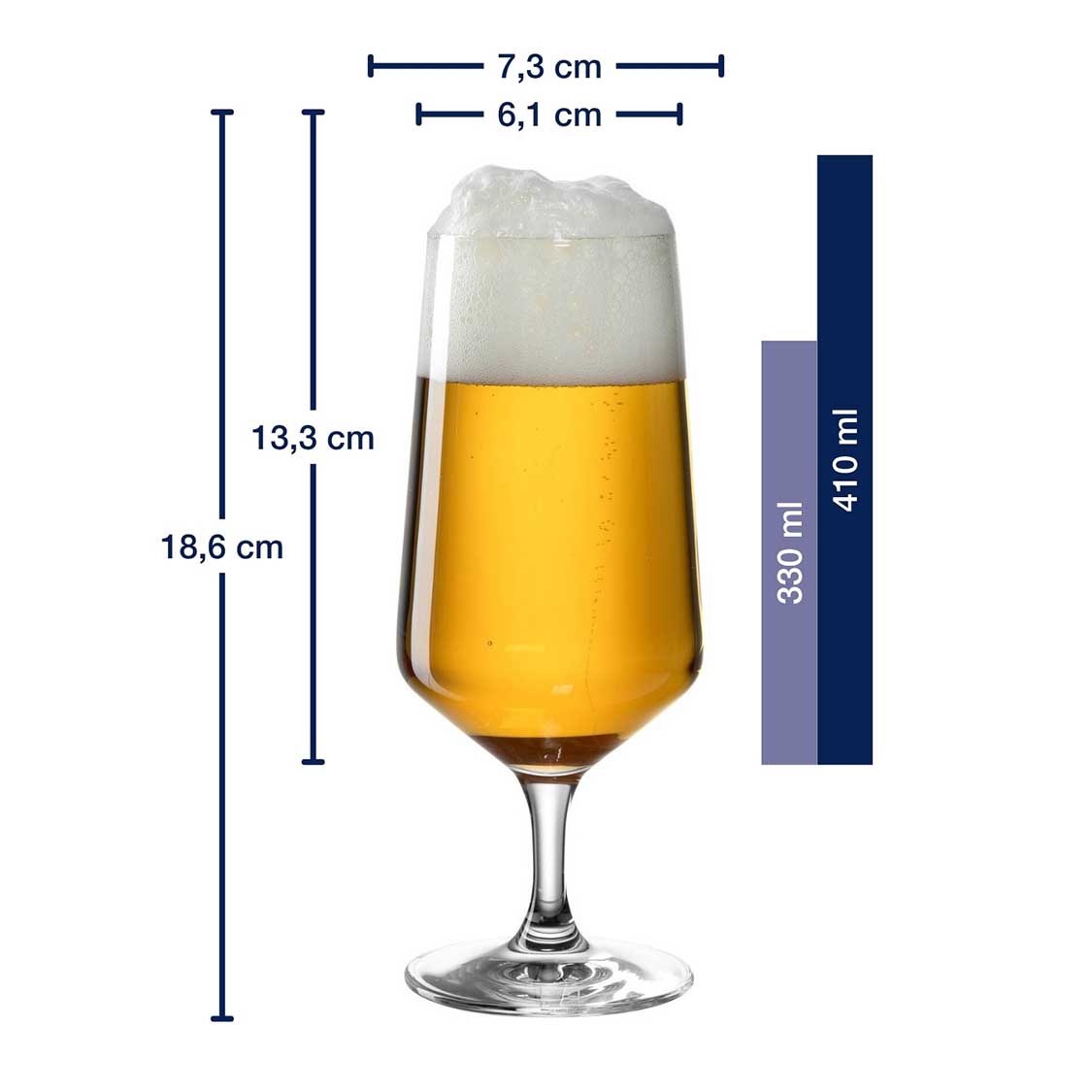Bierglas PUCCINI 410 ml mit Massangaben und Füllmenge