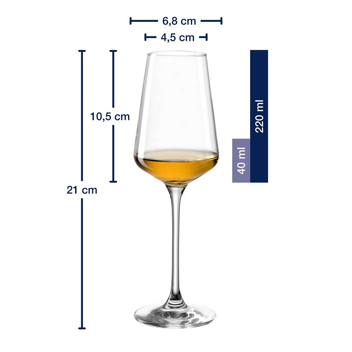 Messangaben zu Digestifglas PUCCINI 220 ml mit gefülltem Glas