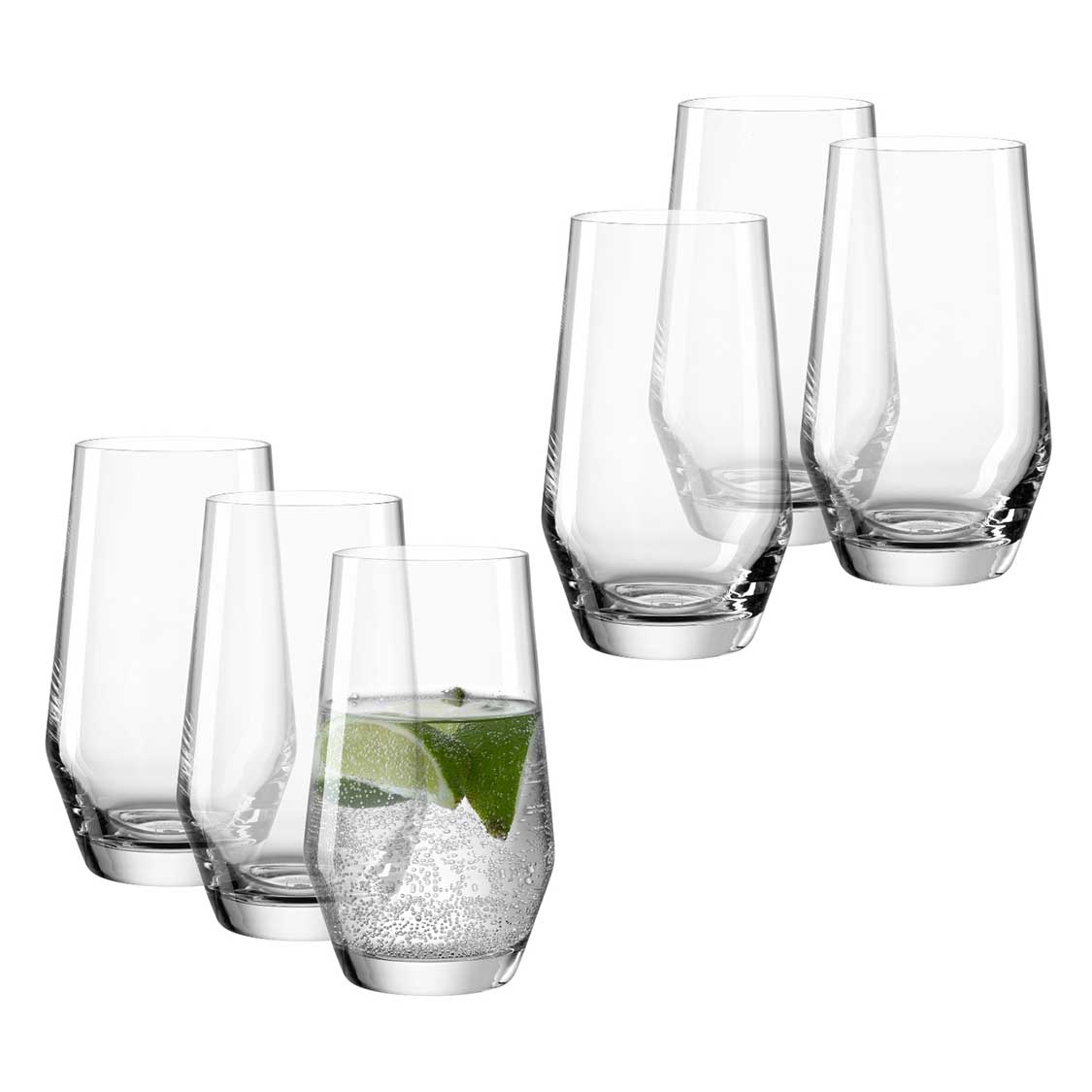 Trinkglas PUCCINI 365 ml 6er-Set, eines mit Wasser und Minze gefüllt