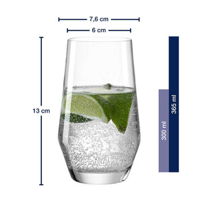 Massangaben zu Trinkglas PUCCINI mit Limette und Wasser gefüllt
