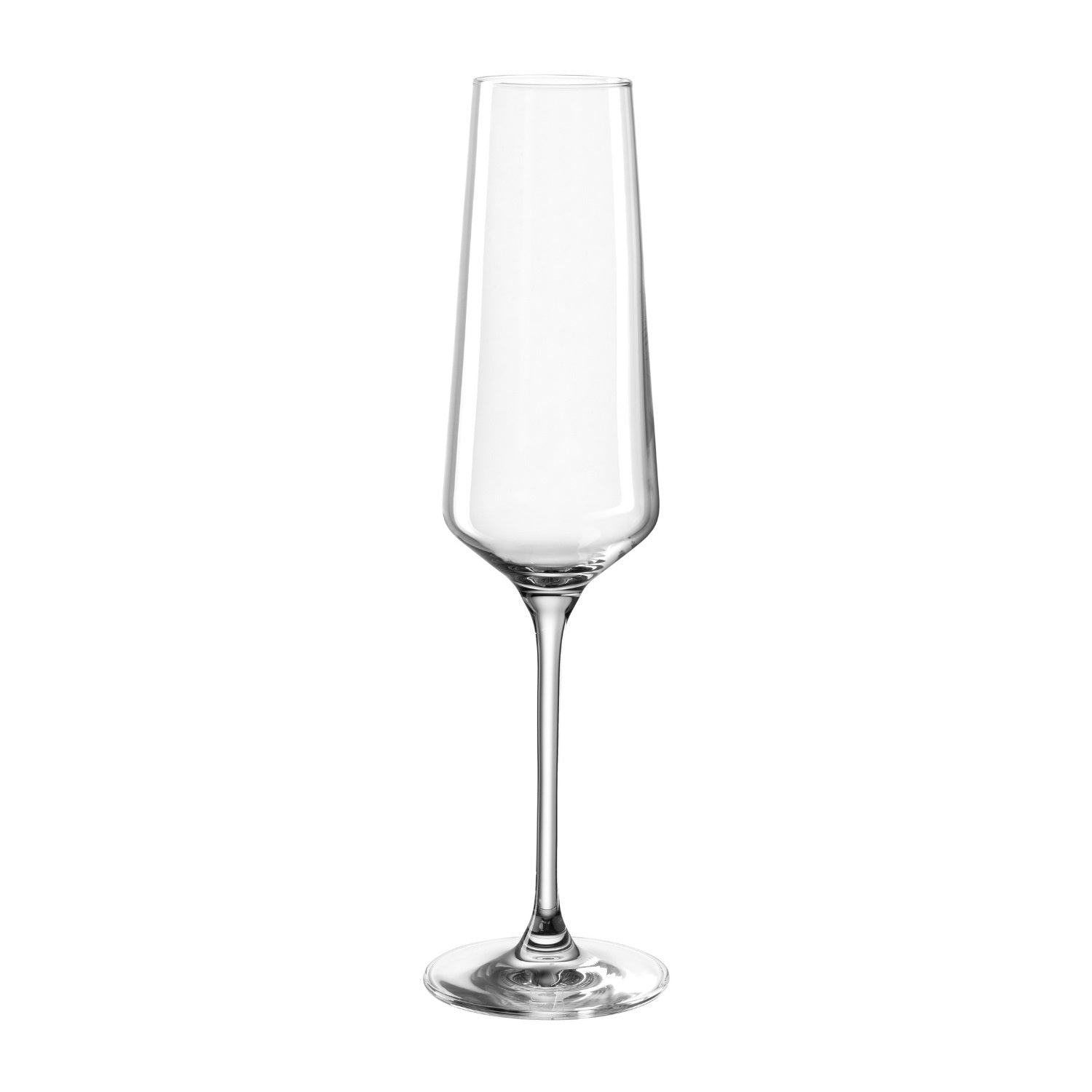Klares Sektglas PUCCINI auf weißem Hintergrund, leeres Glas