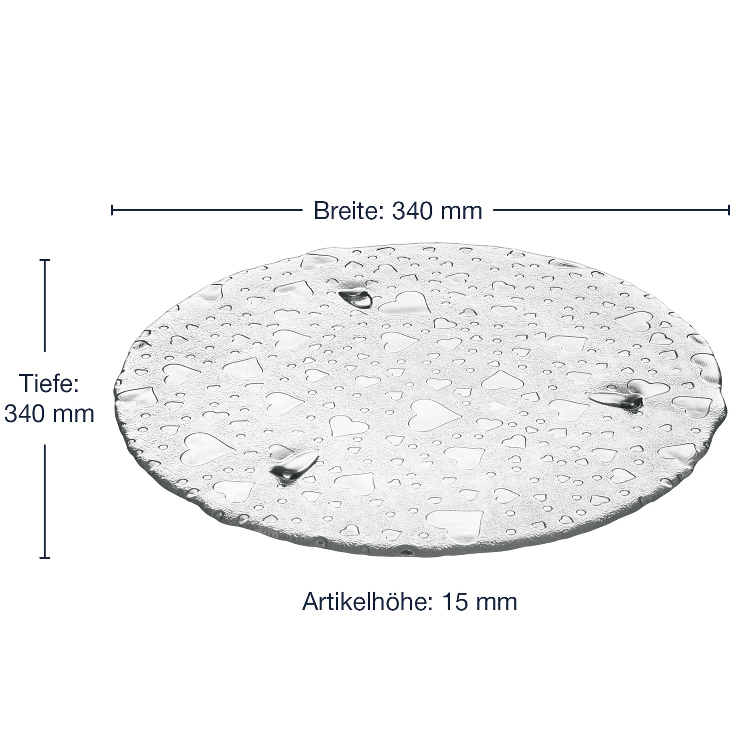 Massangaben zu Platte HEART 34 cm mit Herzoptic