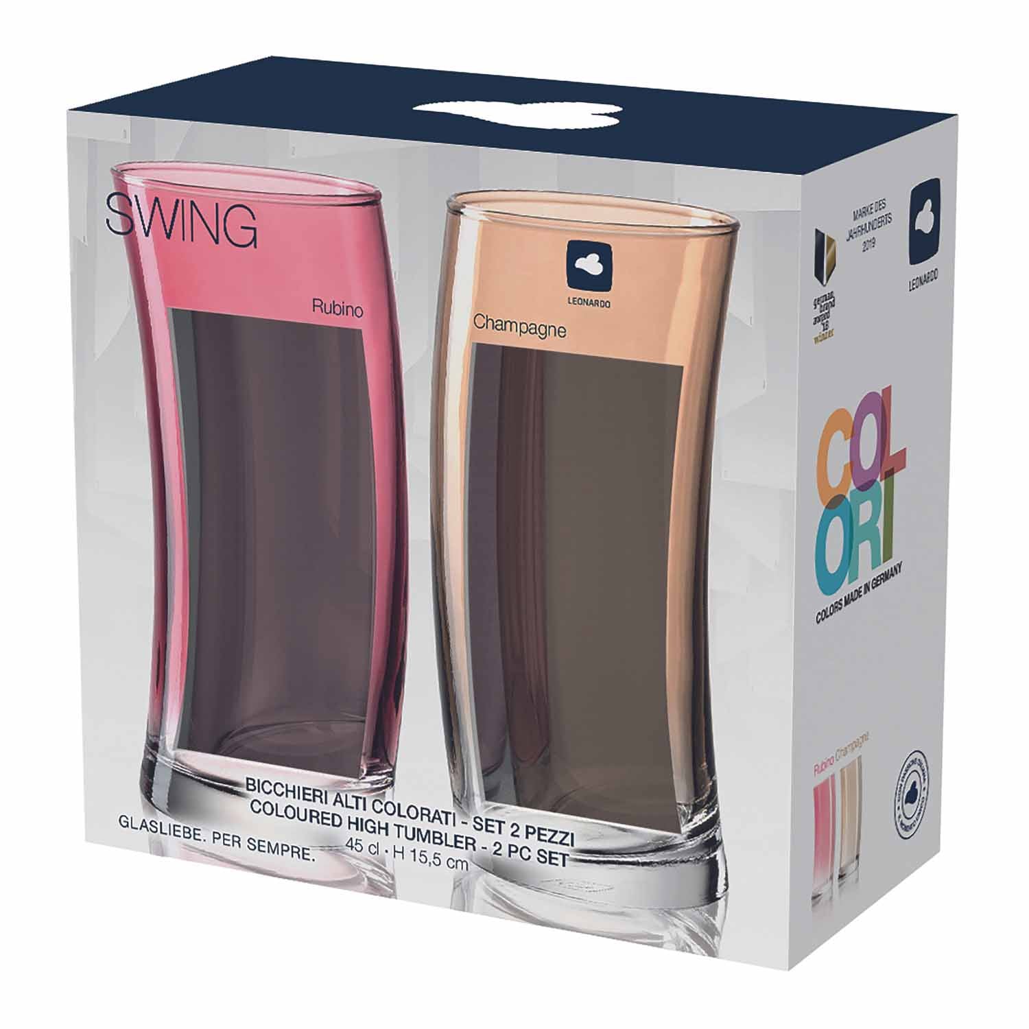 Trinkglas SWING 450ml in Rot und Champagner, 2er-Set in Originalverpackung