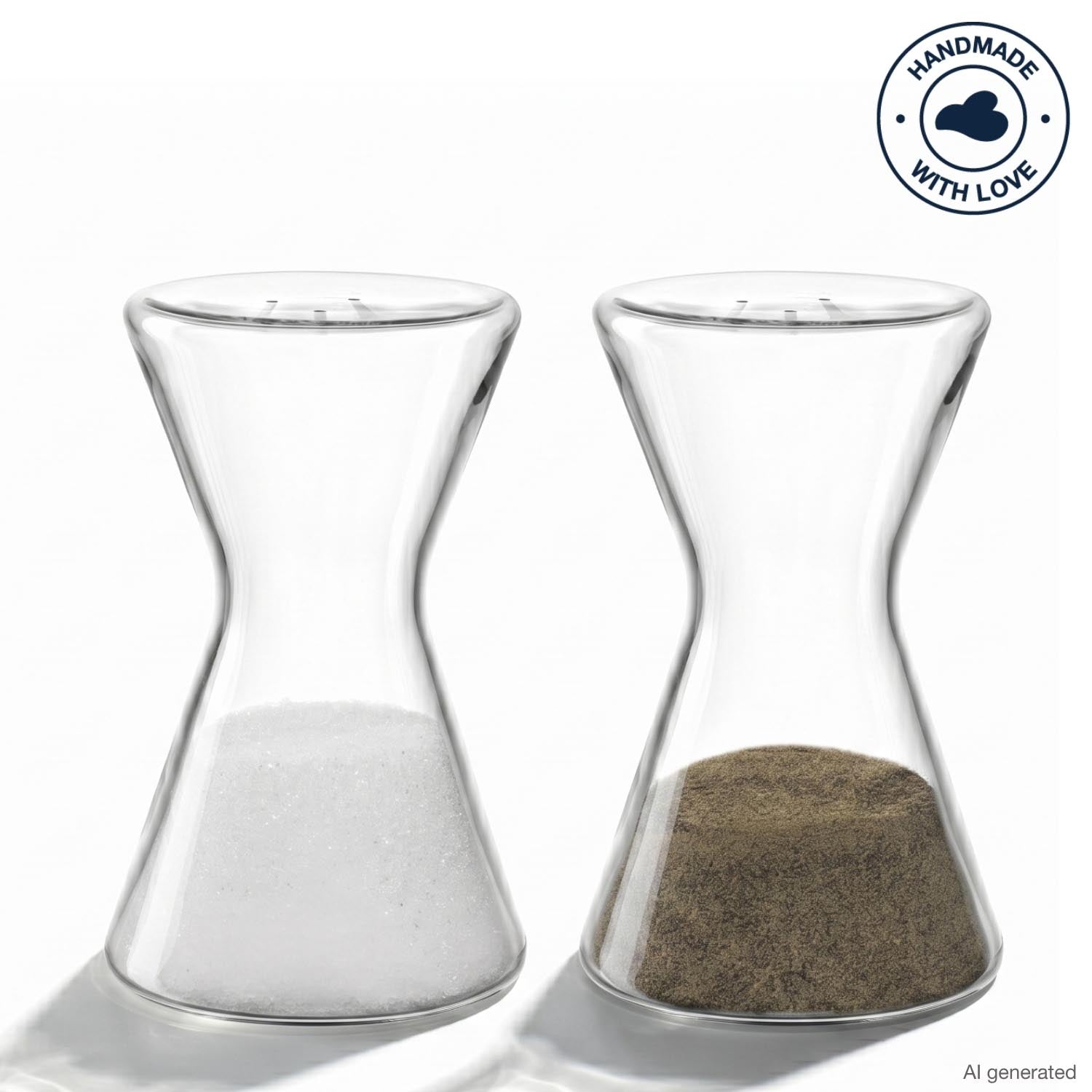 Zwei Salz & Pfefferstreuer GIORNO aus Glas, einer mit Salz, einer mit Pfeffer gefüllt