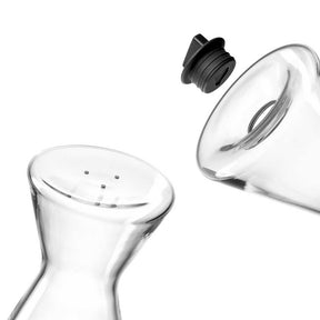Salz & Pfefferstreuer GIORNO aus Glas, einer wird gefüllt, schwarze Verschlusskappe