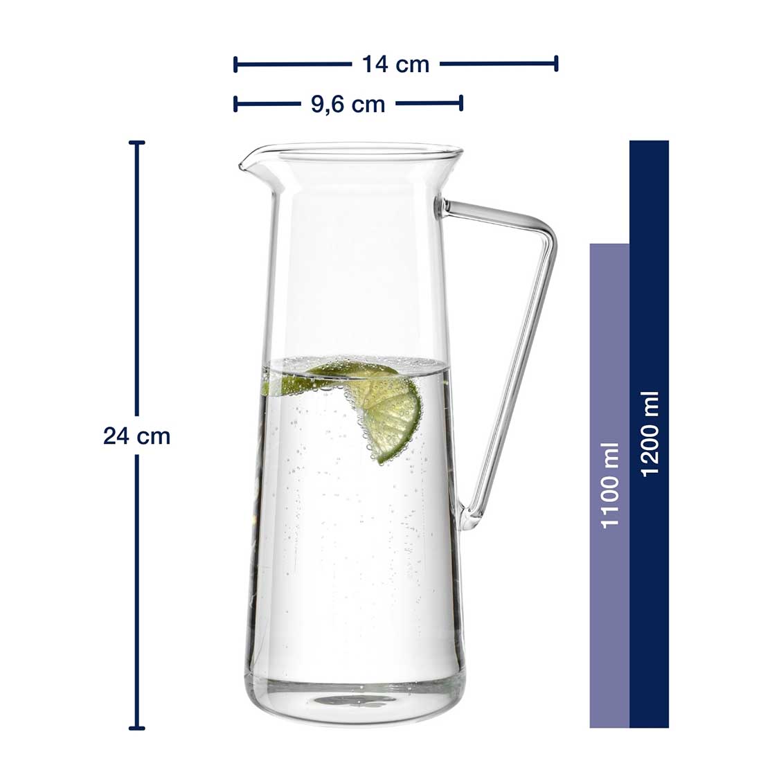 Krug GIORNO 1,1 l mit Wasser und Limettenscheibe, Massangaben