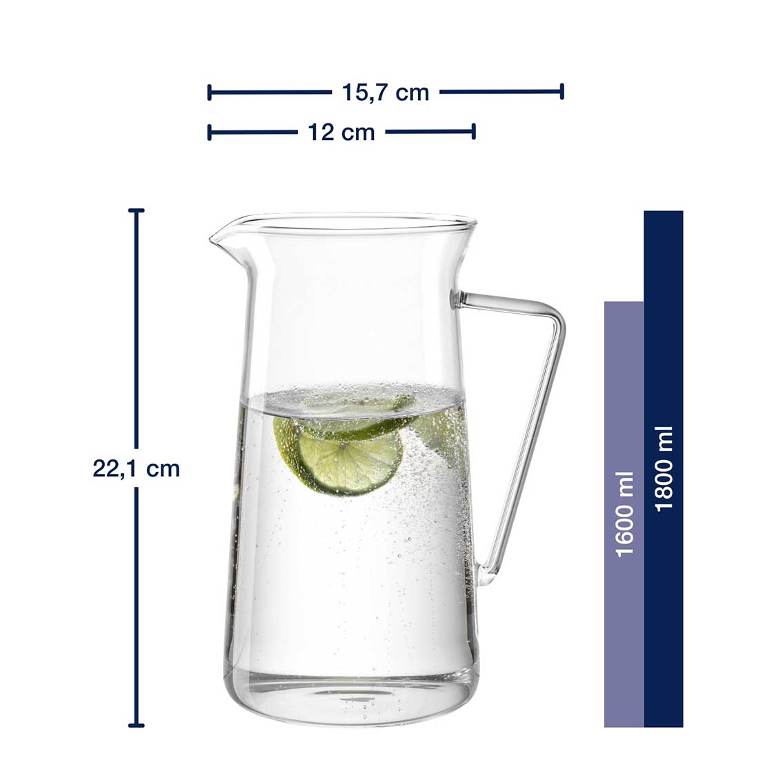 Krug GIORNO 1,6 l mit Limettenscheibe und Massangaben