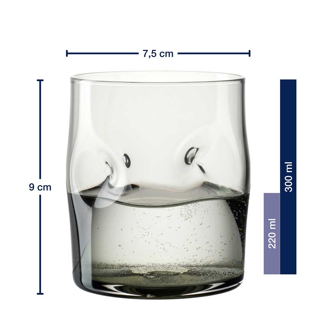 Trinkglas VESUVIO mit Wasser und Massangaben