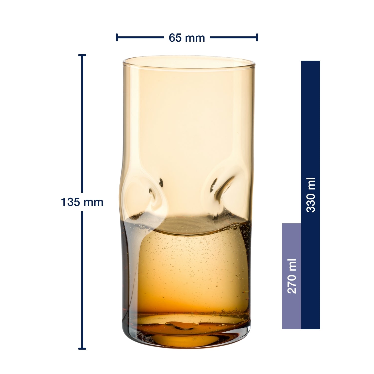 Massangaben zu Trinkglas VESUVIO 330 ml amber mit Inhaltmarkierung