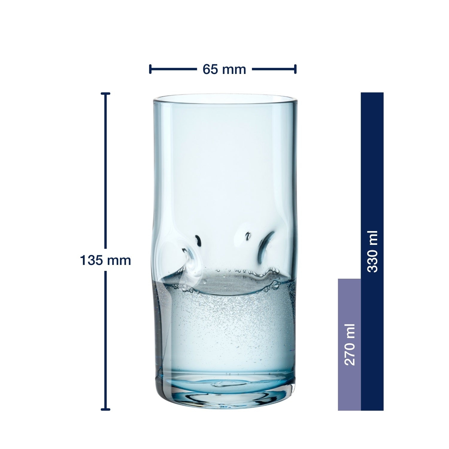 Trinkglas VESUVIO 330 ml mit Wasser und Massangaben