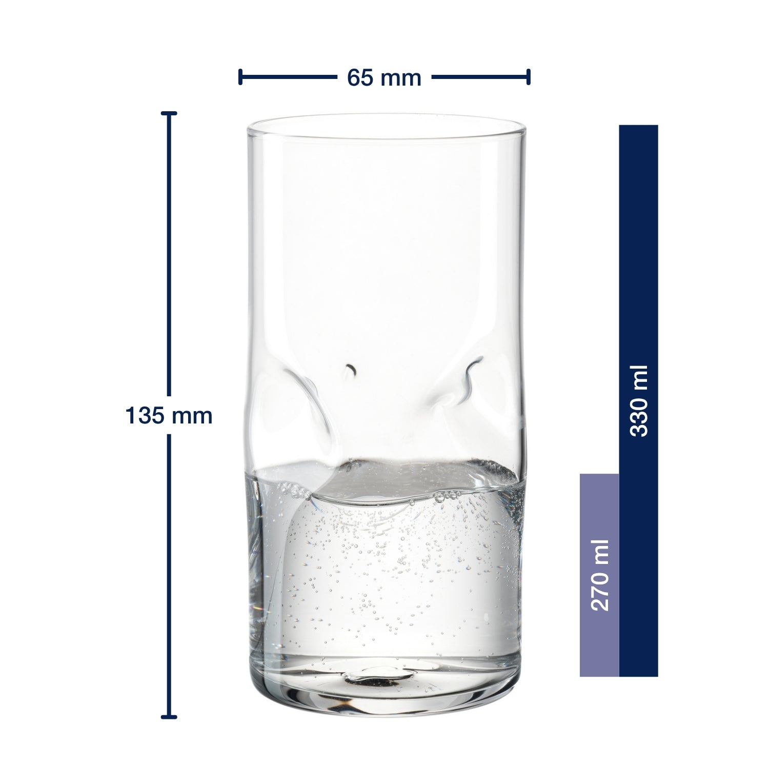 Massangaben zu Trinkglas VESUVIO 330 ml mit Wasser gefuellt