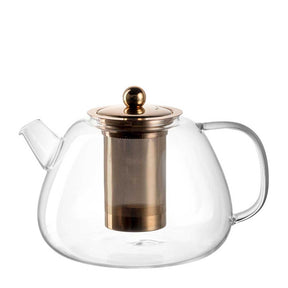 Teekanne TÈ PER TE mit Glaskolben und goldenem Edelstahlsieb, freigestellt