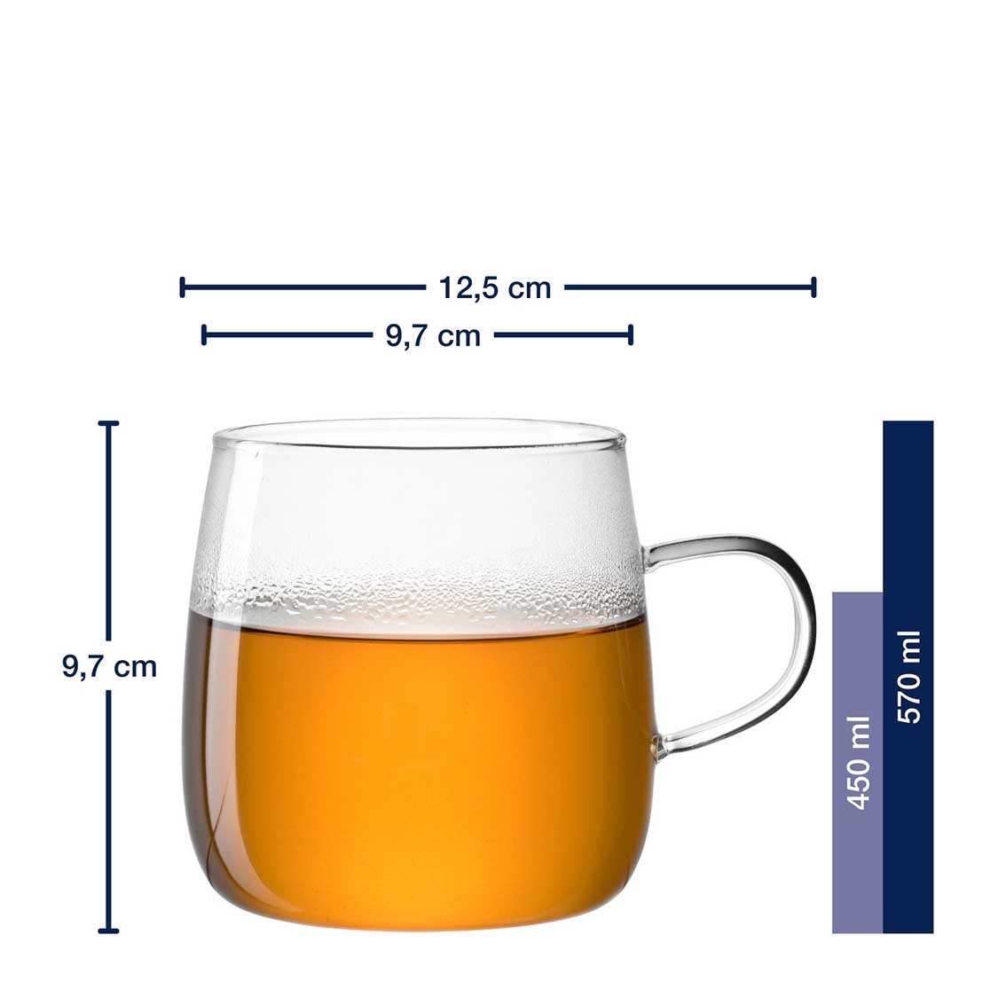 Massangaben zur Teetasse 570ml TÈ PER TE mit gefüllter Tasse