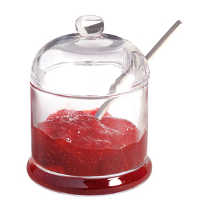 Geleedose DELIGHT gefüllt mit roter Marmelade und Servierlöffel