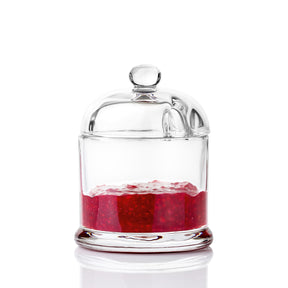 Geleedose DELIGHT mit roter Marmelade gefüllt, Glaskuppel mit Knauf