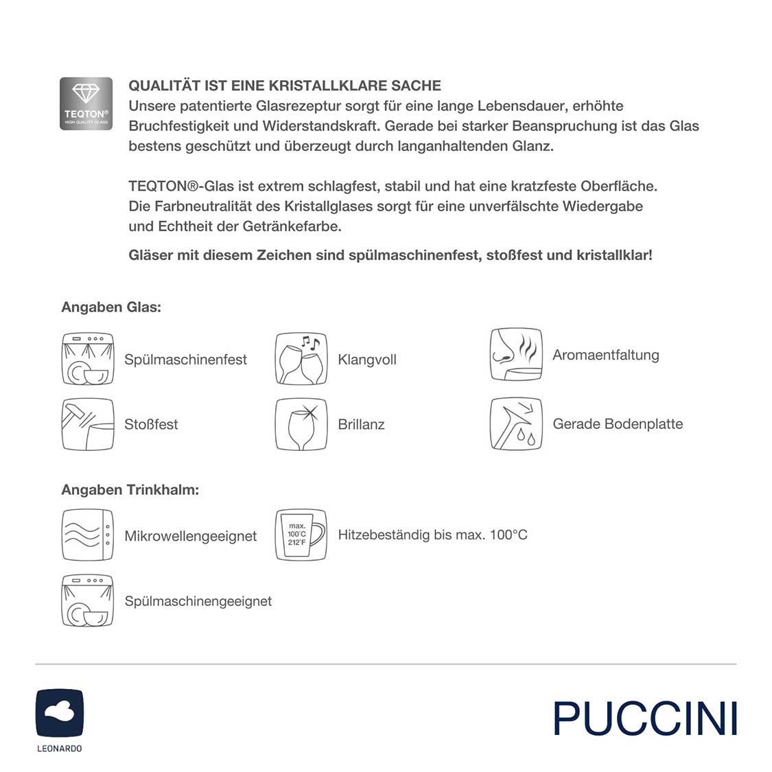 Produktinformationen und Pflegeanleitung für Weißweinglas Geschenkset PUCCINI