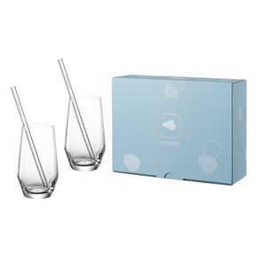 Trinkglas Geschenkset PUCCINI mit zwei Gläsern, Trinkhalmen und blauer Verpackungsbox