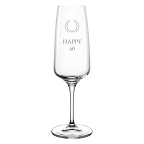 Sektglas CESTI mit Gravur "HAPPY 40" und Lorbeerkranz-Motiv