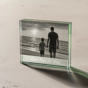 Glaser Bilderrahmen LINEA mit Gravur "Bester Papa der Welt", Vater und Kind am Strand