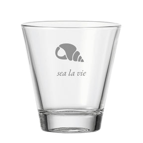 Trinkglas CIAO mit graviertem Muschel-Logo und Schriftzug "sea la vie